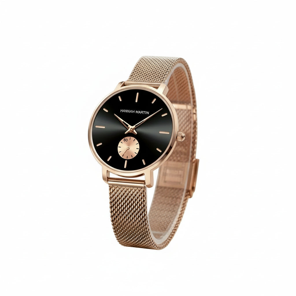 Montre Femme Hannah Martin – Quartz Original – Bracelet Maille Acier Inoxydable – Élégante