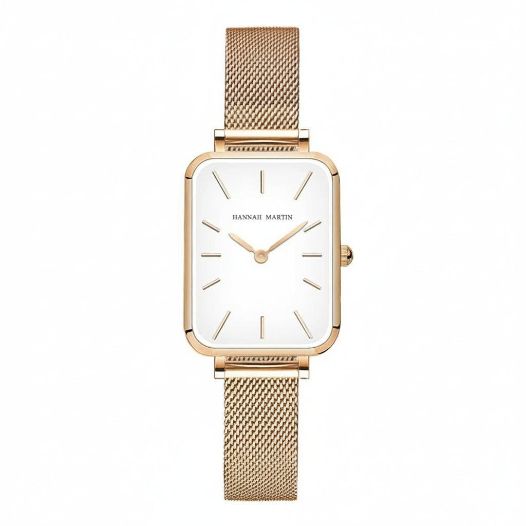 Montre Femme Rectangulaire Ultra-Fine – Style Nordique Simple – Mouvement Quartz Japonais – Mode – Bracelet Maille Acier Inoxydable