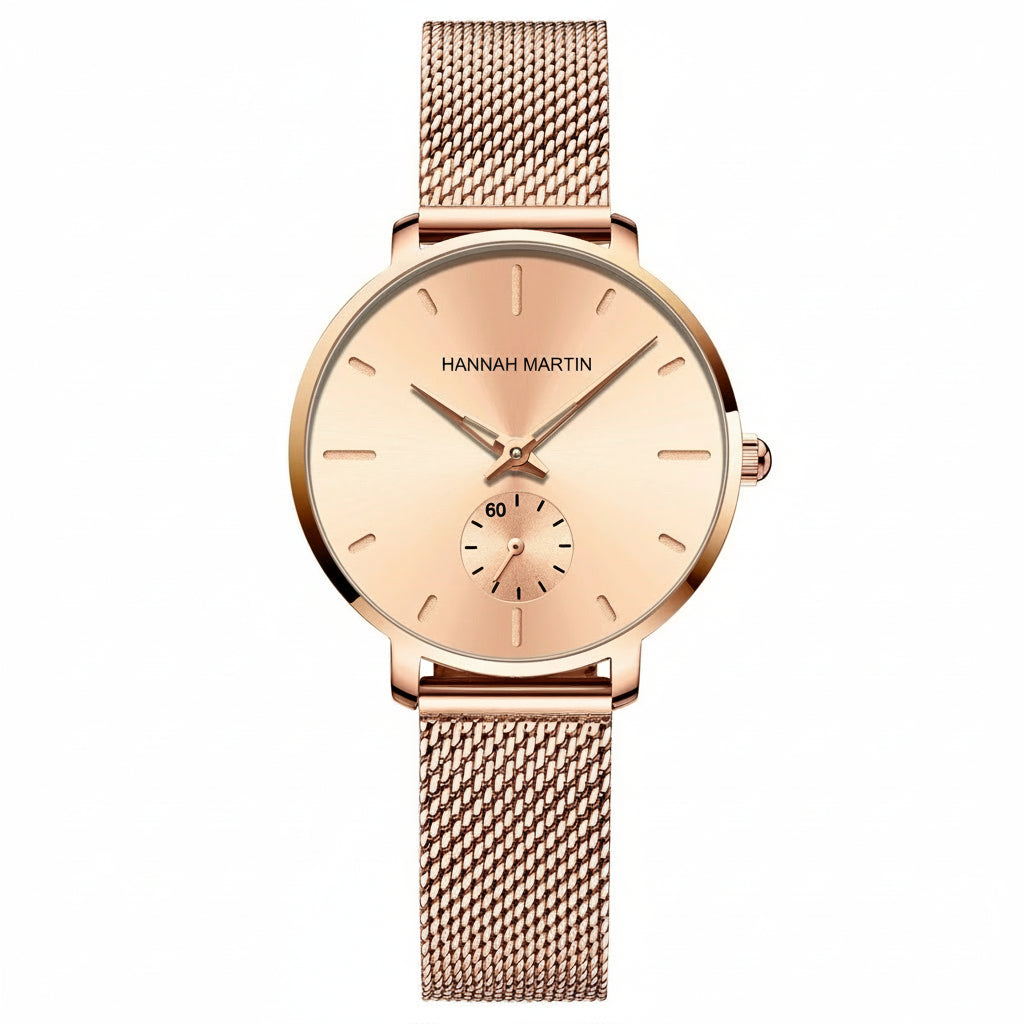 Montre Femme Hannah Martin – Quartz Original – Bracelet Maille Acier Inoxydable – Élégante