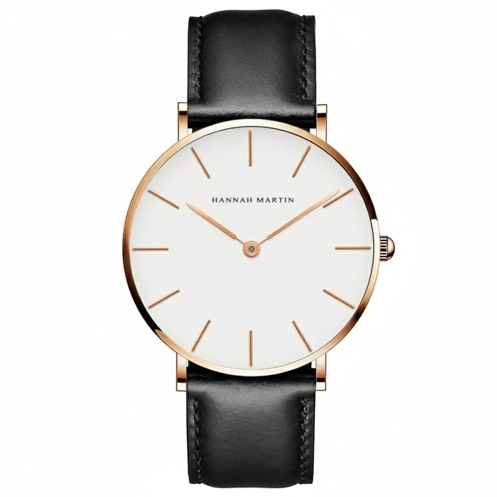 Montre Homme Hannah Martin – Quartz Japonais – Bracelet Cuir Marron – Étanche – Argent