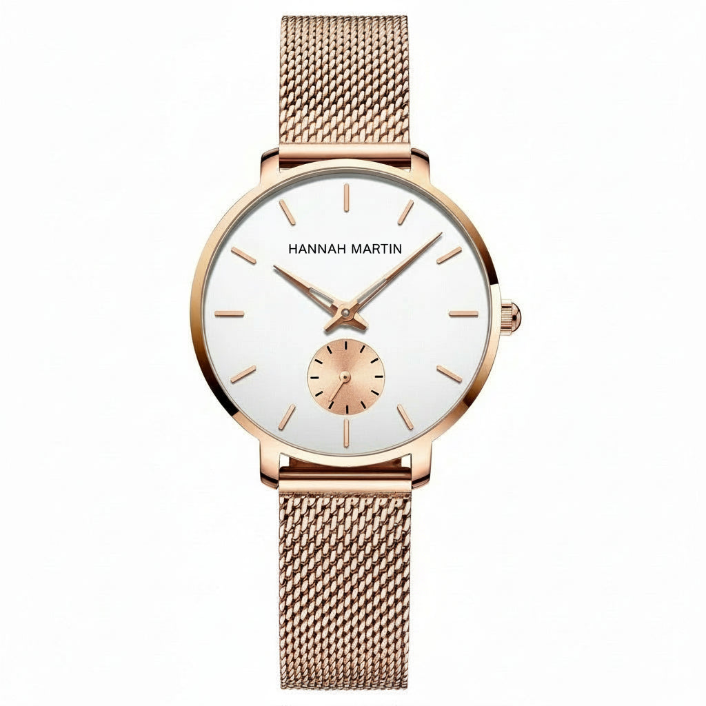 Montre Femme Hannah Martin – Quartz Original – Bracelet Maille Acier Inoxydable – Élégante
